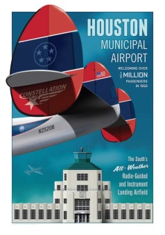 Houston Municipal Airport Jet Age Poster Braniff Constellation tail N2520B 14x20 Chris Bidlack JA044