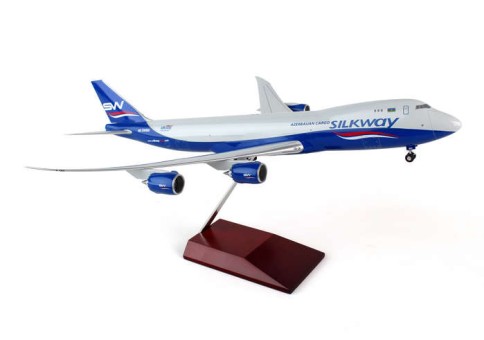 Silkway West Cargo Boeing 747-8F w/wood stand and gears by Hogan HG0120G Scale 1:200