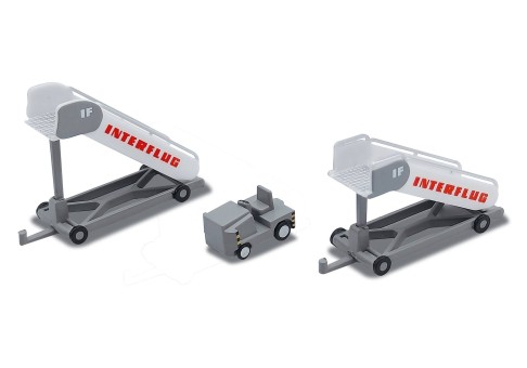 Interflug historic passenger stairs (2) with tractor (1) Herpa Wings accessories 573153 scale 1:200