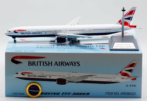 British Airways "good Luck Team UK" Boeing 777-300ER G-STBI with stand ARDBA23 ARD/Inflight model scale 1:200 