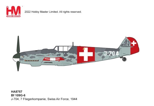 BF 109G-6 7 Fliegerkompanie Swiss Air Force 1944  Die-Cast Model Hobby Master HA8756 scale 1:48