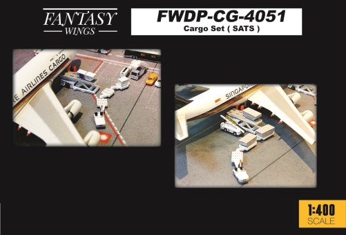 Cargo Set SATS Ground Handling. Loader, Truck and Carts by Fantasy Wings FWDP-CG-4051 Scale 1:400
