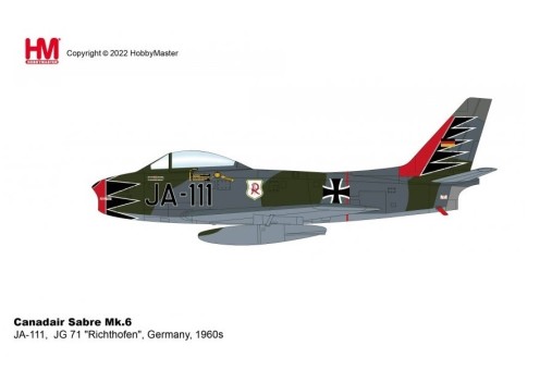 Germany Sabre (Canadair) Mk.6 JA-111, JG 71 “Richtofen” 1960s Hobby Master HA4320 Scale 1:72