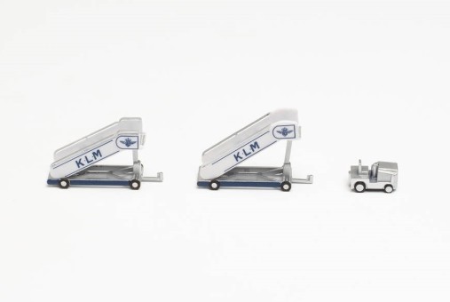 KLM historic Dutch airlines passenger stairs(2) set of two with tow truck(1) Herpa Wings accessories 571883 scale 1:200