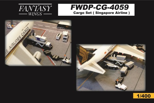 Singapore Airlines cargo set FWDP-CG-4059 loader, truck and carts by Fantasy Wings Scale 1:400