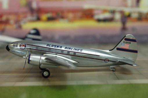 Polished Alaska Airlines US Flag Tail Curtiss C-46 Reg# N-1244N Aeroclassics Scale 1:200