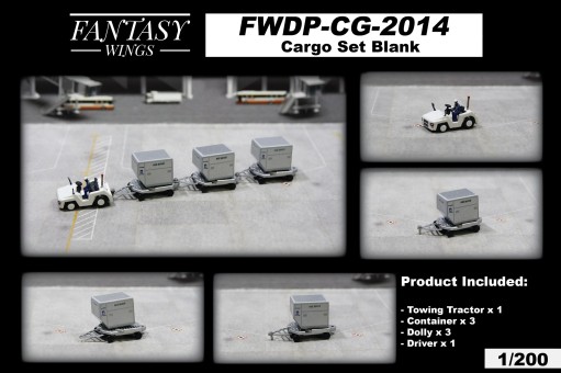 Cargo tractor blank set with driver, dolly carts and containers 8 pieces accessories FWDP-CG-2014 scale 1:200
