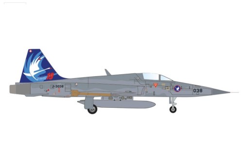 Swiss Air Force Northrop F-5E Tiger II Fliegerstaffel 19 'Swans' Emmen Air Base J-3038 Herpa 572538 Scale 1:200 