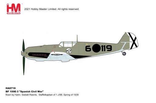 Germany BF-109E-3 Hptm Siebelt Reents Staffelkapitan of 1.J-88, Spring of 1939 Hobby Master HA8718 Scale 1:48