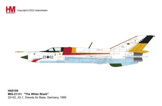 United Germany MIG-21SPS 'The White Shark' 22+02 JG-1 Drewitz Air Base 1990 Hobby Master HA0108 Scale 1:72