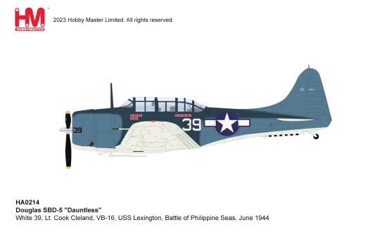 Us Navy Douglas SBD-5 'Dauntless' White 39 Lt. Cook Cleland VB-16 USS Lexington Battle of Philippine Seas June 1944 Hobby Master HA0214 Scale 1:32