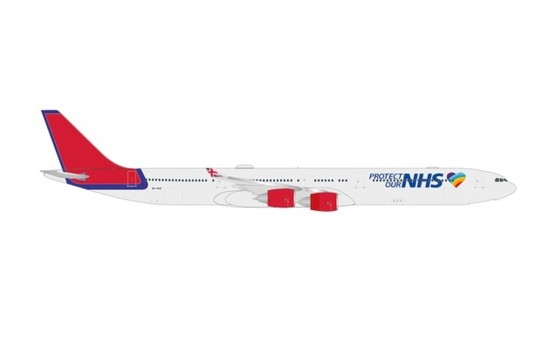 Maleth Airbus A340-600 9H-NHS Protect Our NHS old Virgin colors Herpa 535496 scale 1:500