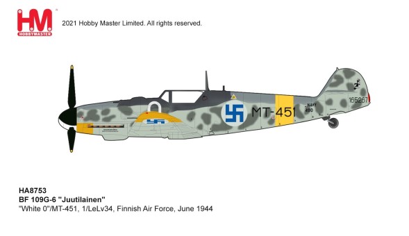 Bf 109G-6 "Juutilainen" 1/LeLv34 Finnish Air Force June 1944 Hobby Master HA8753 scale 1:48
