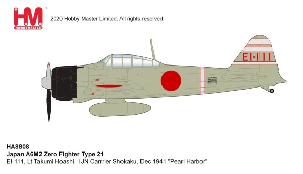 Japan A6M2 Zero Fighter Type 21 Pearl Harbor Lt. Takumi Hoashi IJN Carrier Shokaku Dec 1941 Hobby Master HA8808 scale 1:48