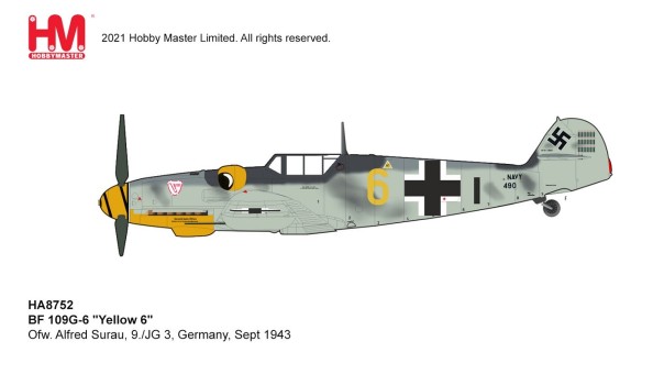 Bf 109G-6 Ofw. Alfred Surau 9.JG 3 Germany Sept 1943 Hobby Master HA8752 scale 1:48