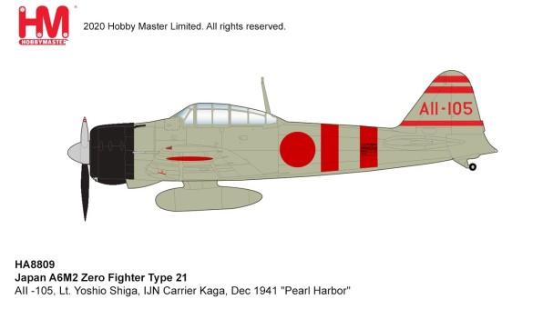 Japan A6M2 Zero Fighter Type 21 Pearl Harbor Lt. Yoshio Shiga IJN Carrier Kaga Dec 1941 Hobby Master HA8809 scale 1:48