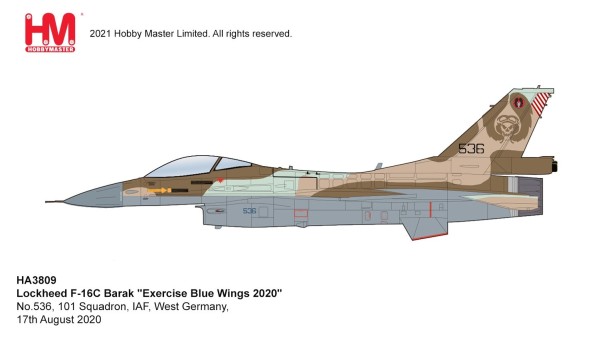 Isreael Air Force F-16C Barak "Exercise Blue Wings 2020" West Germany 2020 Hobby Master HA3809 scale 1:72