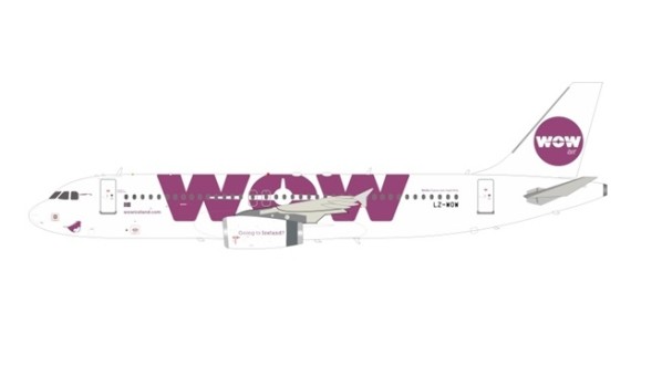 Wow Air Airbus A320-232 LZ-WOW white livery  with stand JFox/InFlight JF-A320-008 scale 1:200