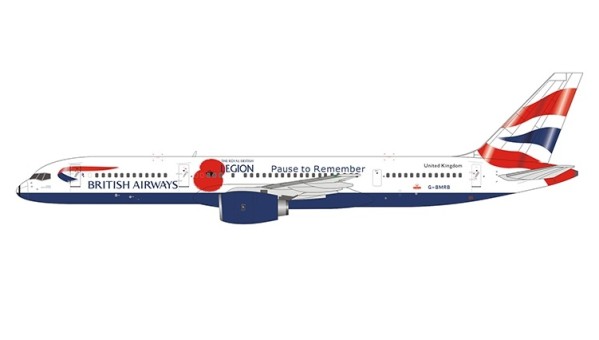 British Airways Boeing 757-200 G-BMRB Pause to Remember Union Flag tail livery NG Model 53129 scale 1400