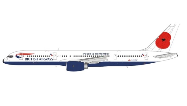 British Airways Boeing 757-200 G-BIKW Pause to Remember Poppy flower livery NG Model 53128 scale 1400