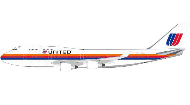 United Airlines Boeing 747-400 N187UA Tulip Saul Bass with stand InFlight/B-models B-744-UA-187 scale 1:200
