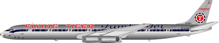 Flying Tigers "JumboJet" scheme DC-8-63F N779FT polished  with stand InFlight IF863FT01P Scale 1:200 