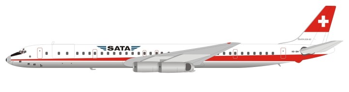 SATA Douglas DC-8-63 HB-IDM with stand InFlight IF8631218 scale 1:200