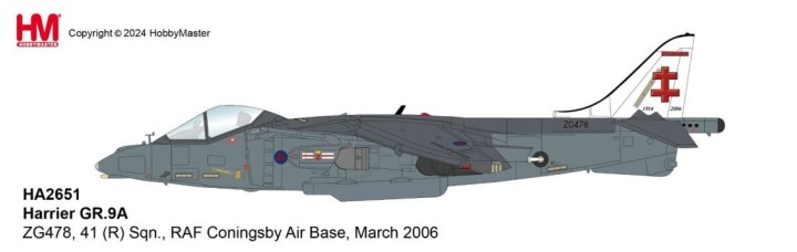 Harrier GR.9 RAF ZG478, 41 (R) Sqn., RAF Coningsby Air Base, March 2006 Hobby Master Scale 1/72 HA2651