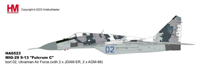 Mikoyan MiG-29 9-13 “Fulcrum C” bort 02, Ukrainian Air Force (with 2 x JDAM-ER, 2 x AGM-88) Hobby Master HA6523 Scale 1:72