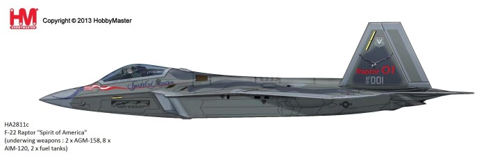 F-22 Raptor "Spirit of America" 8 x AIM-120, 2 x fuel tanks) HA2811C Hobby Master 1:72