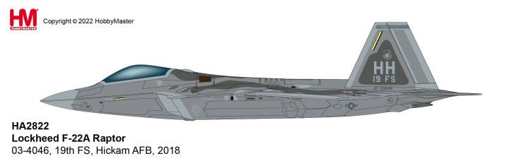 Lockheed F-22A Raptor  03-4046, 19th FS, Hickam AFB, 2018 Hobby Master HA2822W scale 1:72