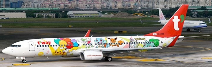 T'way Air B737-800 HL8306 "Pikachu Jet TW"  JCWings SA2TWB037 Scale 1:200 