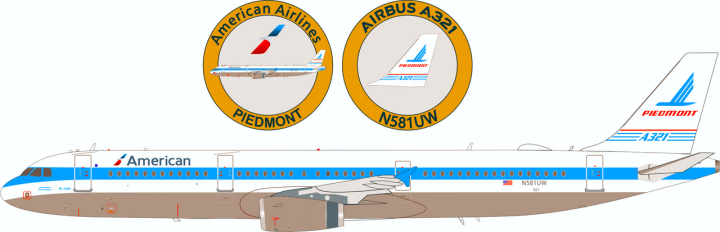 American Airlines / Piedmont Airbus A321-231 N581UW with stand and collectors coin IF321AA581 InFlight Scale 1:200