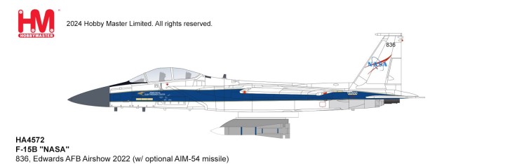 F-15B Eagle NASA, Edwards AFB Airshow 2022 (w/ optional AIM-54 missile) Hobby Master HA4572 Scale 1:72