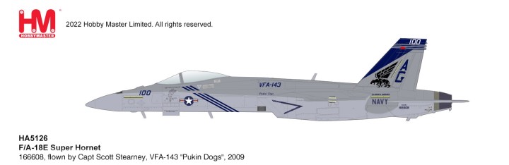 F/A-18E Super Hornet 1/72 Die Cast Model  Capt. Scott Stearney, VFA-143 "Pukin Dogs",  2009Hobby Master HA5126W Scale 1:72