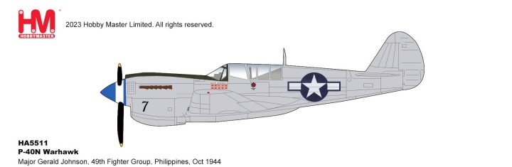  P-40N Warhawk  Major Gerald Johnson, 49th Fighter Group, Philippines, Oct 1944 HA5510 1:72  Hobby Master scale 1:72