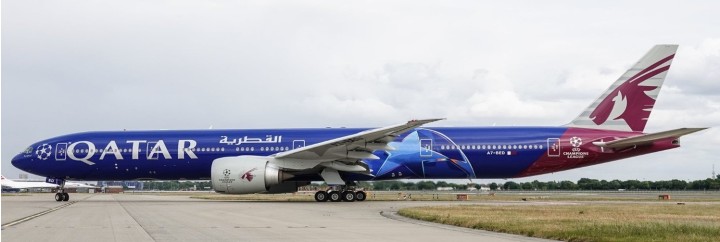 Qatar Airways Boeing 777-300ER UEFA Champions League Reg: A7-BED Flaps Down XX40774A JC Wings 1:400