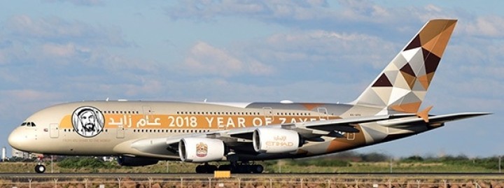 Etihad A380 "Year of Zayed" A6-APH stand JC Wings JC2ETD034 scale 1:200