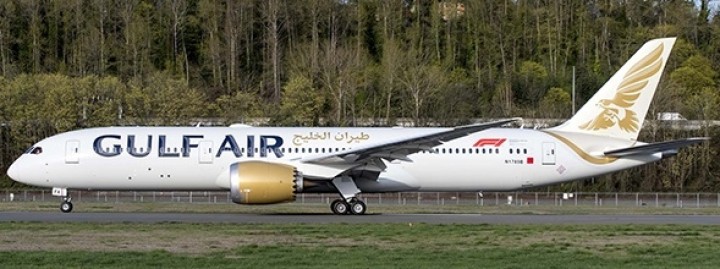 Flaps Down Gulf Air Boeing 787-9 A9C-FA New 2018 Livery JC Wings JC4GFA414A scale 1:400