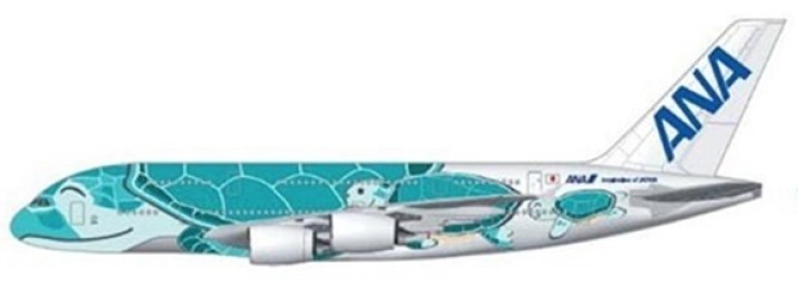 ANA All Nippon Airbus A380 Flying Honu Kai Turtle Green JA382A stand JC Wings EW2388002 scale 1:200 