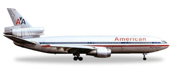 American McDonnell Douglas DC-10-30 polished N137AA die-cast Herpa 531207 scale 1:500