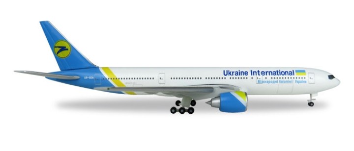 Ukraine International Boeing 777-200 registration UR-GOA Міжнародні Авіалінії України Die-cast Herpa 531122 Scale 1-500