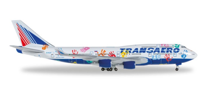  Transaero Boeing 747-400 Hands, Flight of Hope Die-Cast Reg# EI-XLO Herpa 528818 1:500