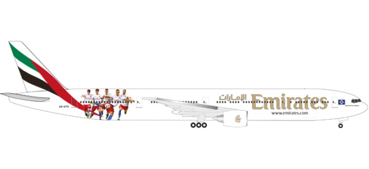 Emirates Boeing 777-300ER Hamburger SV FC registration A6-EPS Herpa 530880 Scale 1:500