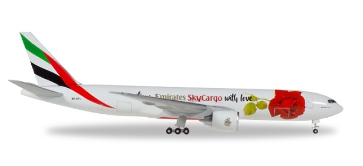 Emirates SkyCargo Boeing 777F With Love registration A6-EFL Flower rose Herpa 531009 Scale 1:500