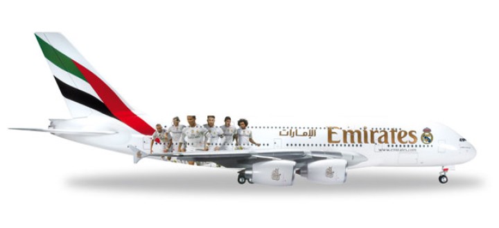 Updated Mould. Emirates Real Madrid Airbus A380-800 Reg# A6-EOA Herpa Wings 558310 Scale 1:200