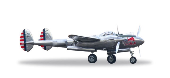 Flying Bulls P-38 Reg# N25Y Polished Airworthy 580113 Herpa Scale 1:72
