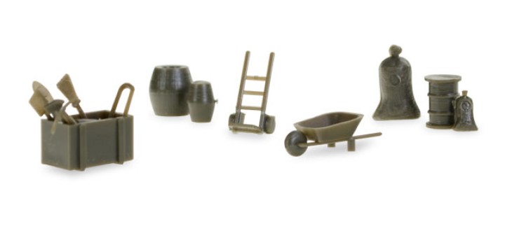 Military accessories 144 parts wheelbarrow sacks bags dolly barrel shovels 745840 Herpa diorama accessories scale HO 1:87