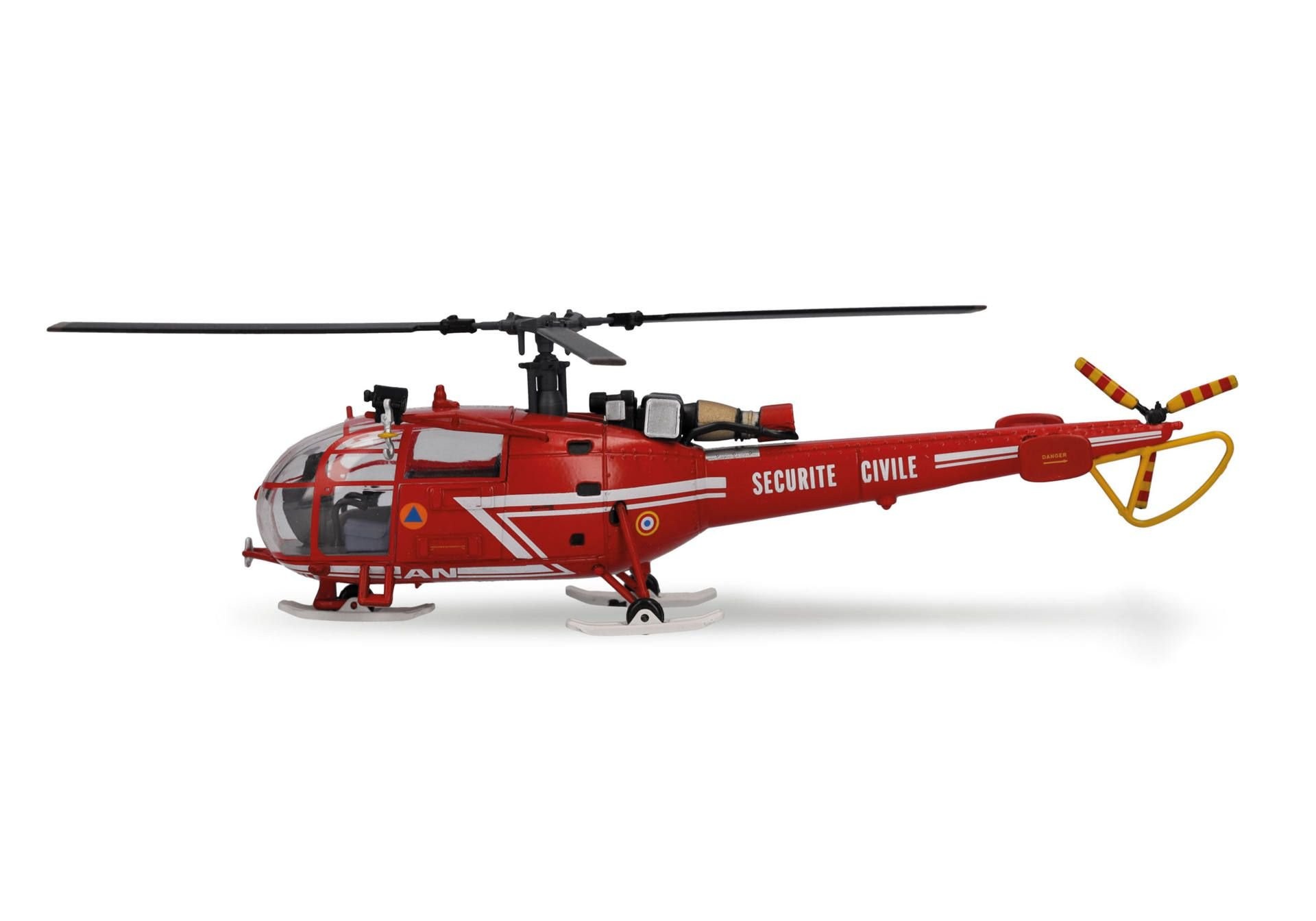 herpa Helicóptero Sécurité Civile Sud Aviation SA 316 Alouette III - GHSC Base Chamonix/Musée de l'Air et de l'Espace a Escala 1:72, Coleccionable, Modelo sin Soporte, Metal