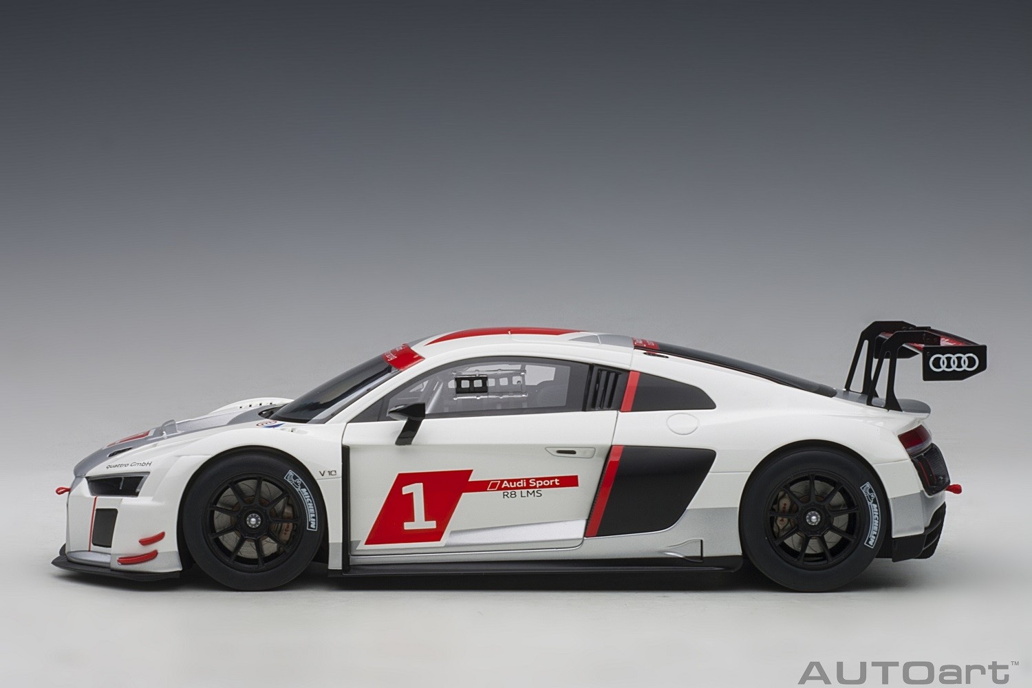 White Audi R8 LMS Geneva Presentation Car 2016 racing #1 AUTOart
